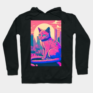 purple cat in a neon city Hoodie